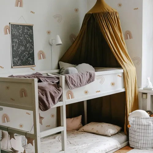 Vista 5 de Calcomanías de Pared de Arcoíris Boho, Decoración para Habitación de Guardería, Adhesivos de Vinilo Extraíbles, Decoraciones para Dormitorio