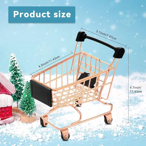 Vista 2 de Hotop Carrito de compras pequeño de 3 piezas, carrito pequeño de supermercado, carrito de compras de metal, carrito de compras, carrito utilitario
