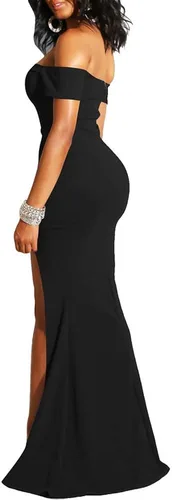 Vista 2 de YMDUCH Vestido de noche formal largo con hombros descubiertos para mujer
