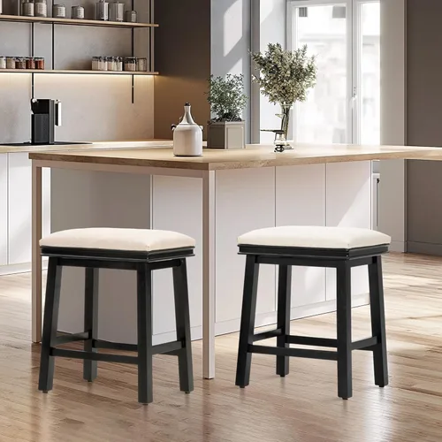 Vista 7 de MAISON ARTS Counter Height 24 inch Bar Stools Set of 4 for Kitchen Counter Solid Wood Legs with Faux Leather Padded Seat Farmhouse Barstools for