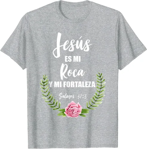 Vista 52 de Jesus ES Mi Roca - Camiseta con versículo bíblico cristiano español Salmos Asphalt Grey
