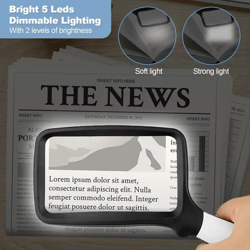 Vista 3 de Folding Handheld Magnifying Glass with Light, 3X Large Rectangle Reading Magnifier with Dimmable LED for Macular Degeneration Seniors Reading