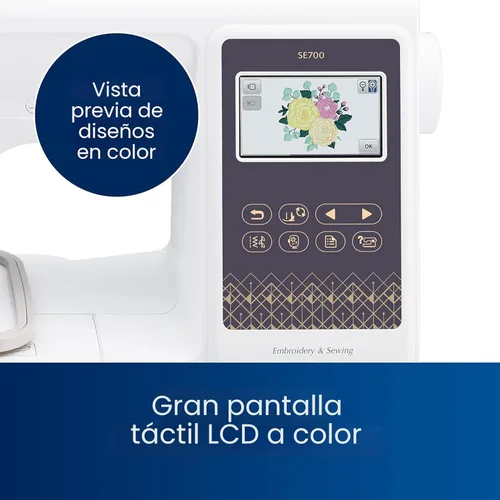 Vista 4 de Máquina de coser y bordar Brother SE700, conexión LAN inalámbrica, 135 diseños incorporados, 103 puntadas integradas, computarizada, área de aro