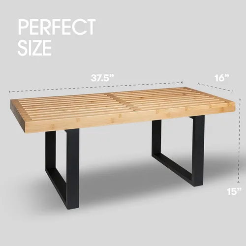 Vista 9 de Banco de madera con listones Nelson de bambú, pequeños bancos de madera para entrada, sala de estar y comedor, cocina, dormitorio, baño, pasillo