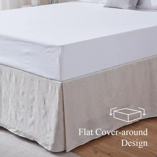 Vista 7 de Simple&Opulence - Falda de cama de lino belga con caída a medida de 14 pulgadas, con pliegues, ajuste fácil, transpirable, de lino natural premium