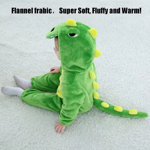 Vista 3 de QIAONIUNIU Disfraz de dinosaurio verde para bebé para Halloween, mameluco para niños pequeños, rómper para cosplay, de 24 a 30 meses