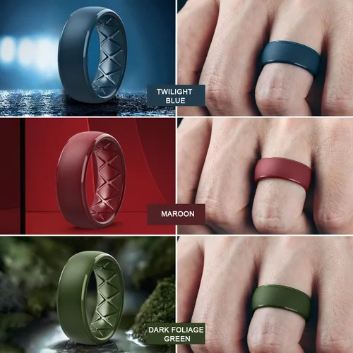 Vista 55 de Egnaro Anillos de boda de silicona para hombre: 1/4/6/7 Multipack de anillos de boda de goma con arco interior Diseño ergonómico transpirable