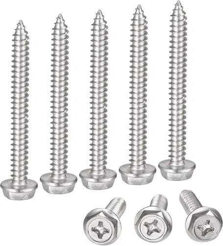 Vista 13 de uxcell Phillips - Tornillos autorroscantes para arandela hexagonal, M4 x 0.787 in, acero inoxidable 304, brida hexagonal, 25 piezas