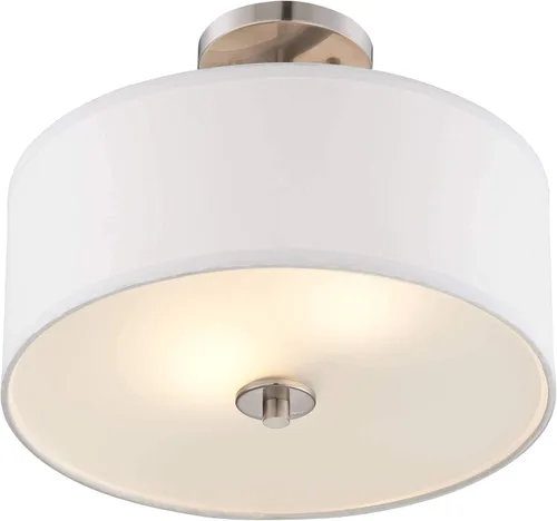 Vista 5 de Possini Euro Design Halsted - Moderna lámpara de techo semiempotrada de 15 pulgadas de ancho, níquel cepillado plateado y blanco, pantalla de tambor