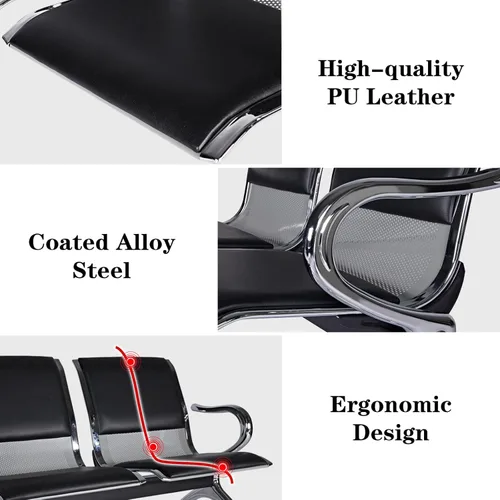 Vista 3 de Kinfant Juego de sillas de sala de espera, silla de oficina de piel sintética de 2 asientos, muebles de banco para recepción de invitados, sala