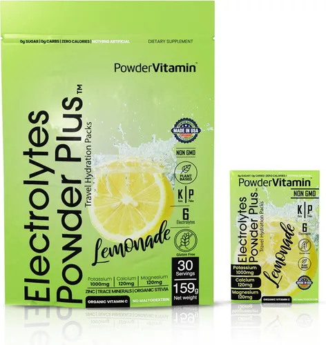 Vista 17 de PowderVitamin Electrolitos en polvo Plus, Keto, uva de arándano, cero azúcar, 1000 mg de potasio, 120 mg de calcio, 120 mg de magnesio, sin OMG