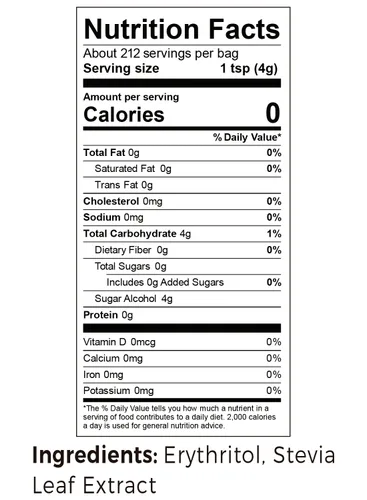 Vista 5 de Stevia + Eritritol 13 Edulcorante 1 cucharadita 3 cucharaditas de azúcar Sustituto de azúcar más saludable - 0 calorías - 0 índice glucémico