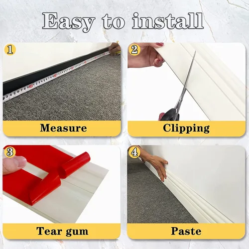 Vista 4 de Peel-Stick-Baseboard-Trim - 4" x 16.4' Paintable Flexible-Baseboard-Molding Self Adhesive Vinyl Wall-Base Rubber Cove-Base for Bedroom (Cream White)