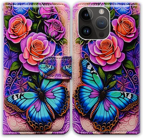 Vista 30 de Bcov Funda para iPhone 15 Pro, de piel con tapa y soporte para tarjeta y soporte para iPhone 15 Pro