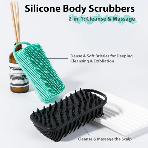 Vista 2 de 2 piezas de cepillo corporal de silicona, cepillo de baño y ducha exfoliante 2 en 1, esponja de loofah de silicona suave para piel sensible