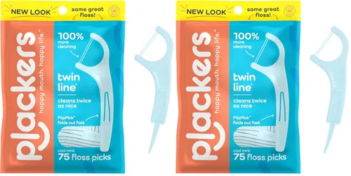 Vista 11 de Plackers Twin Line Púas de Hilo Dental, Tuffloss de Doble Línea, Fácil Almacenamiento, Sabor a Menta Fresca, 75