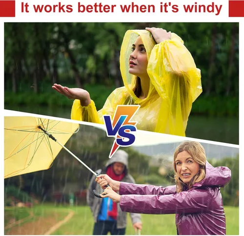 Vista 5 de Handepo Paquete de 100 ponchos de lluvia para adultos con capucha, ponchos de lluvia de plástico desechables, impermeables de emergencia a granel
