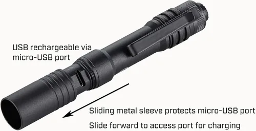Vista 5 de Linterna Streamlight 66601 MicroStream de 250 lúmenes EDC ultracompacta con batería recargable USB, empaquetado minorista transparente, negro