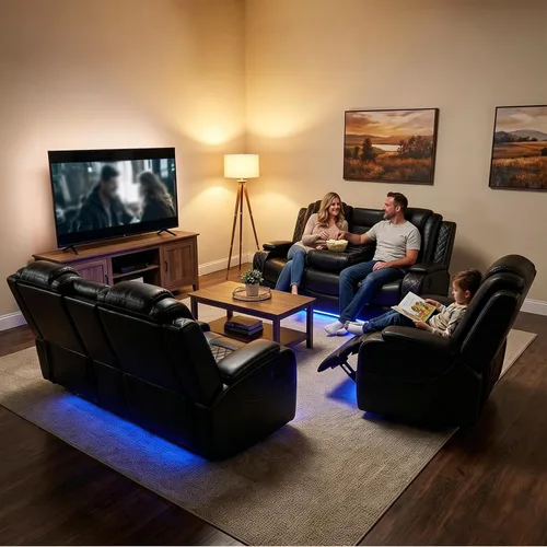 Vista 8 de Sofá reclinable de cuero con carga USB