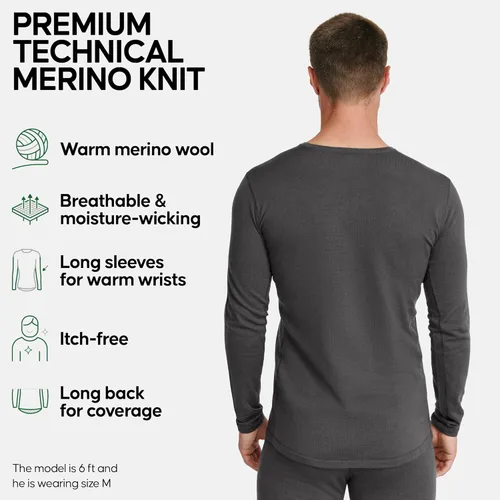 Vista 2 de Danish Endurance Merino Wool Long Sleeve Base Layer Shirt for Men, Thermal Shirt