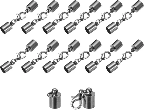 Vista 16 de uxcell Juego de 20 tapas de cuero de 0.197 in con cierres de pinza de langosta, terminadores de barril para hacer pulseras de cuero, tono bronce
