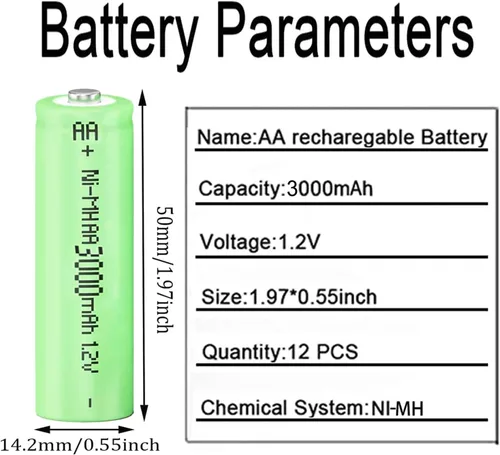 Vista 2 de Baterías recargables Ni-MH AA de 1.2 V de 3000 mAh, doble A de alta capacidad precargada para luces solares y dispositivos domésticos para jardines