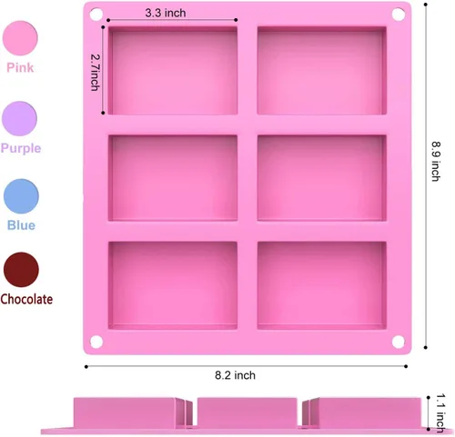 Vista 2 de Juego de 4 moldes de silicona para jabón, 6 cavidades, moldes rectangulares de silicona para jabón casero, molde para pastel, molde de chocolate