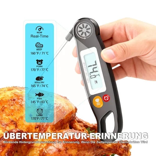 Vista 3 de Antonki Termómetro digital para carne, termómetro de lectura instantánea para alimentos con luz de fondo para cocinar, asar a la parrilla, hornear