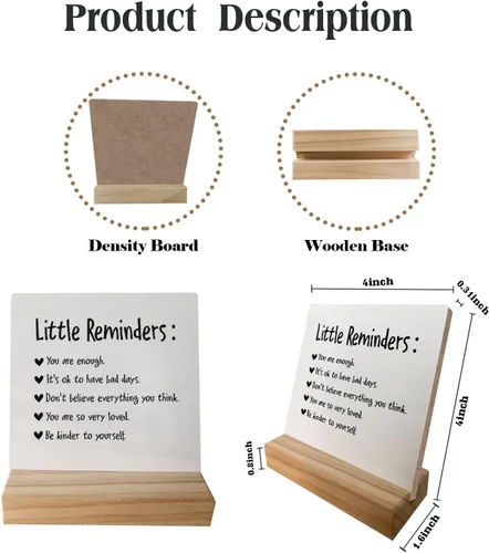 Vista 5 de Recordatorios positivos pequeños, eres suficiente, placa de madera para escritorio con soporte de madera, carteles para dormitorio para chicas
