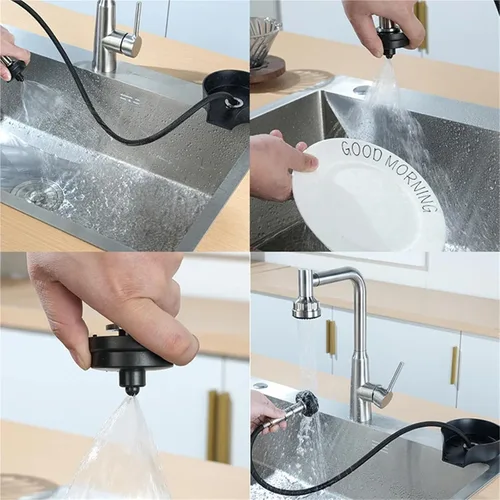 Vista 6 de 2 in 1 Glass Rinser for Kitchen Sink Pull Out Spray Head 360 Rotating Cup Bottle Washer with Flexible Hose Black Silver(Black)