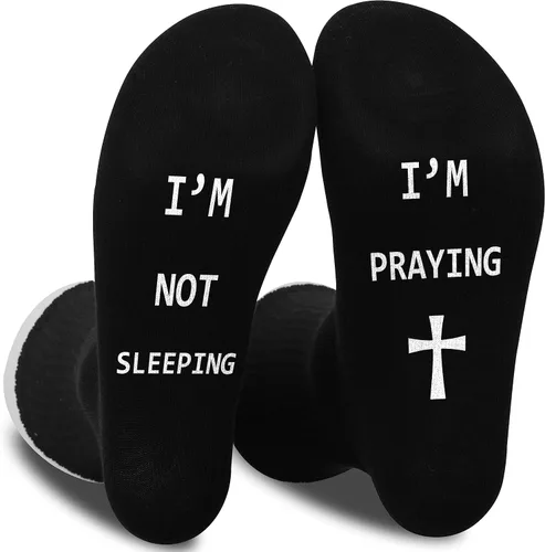 Vista 3 de Calcetines I'm Not Sleeping I'm Praying, regalos para hombres, calcetines para hombre. (127), Negro