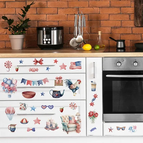 Vista 7 de Whaline 10 hojas patrióticas de transferencia para manualidades del 4 de julio, calcomanías de transferencia para muebles pastel para el Día
