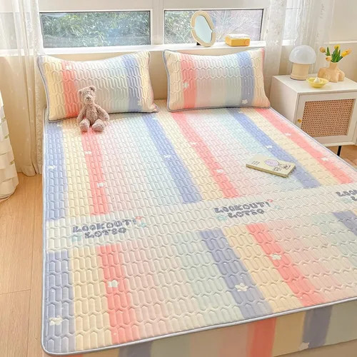 Vista 10 de Sábana bajera suave, protector de colchón de seda de hielo de látex de verano, impresión de habitación de niños, sábanas bajeras antideslizantes