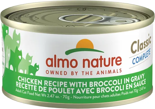 almo nature Comida húmeda clásica para gatos, receta de pollo con brócoli en salsa, sin granos, sin OMG, sin colores ni sabores artificiales, 2.47