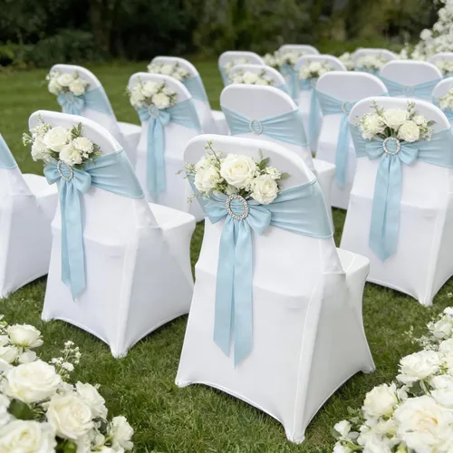 Vista 6 de Bandas de elastano para silla, 30 lazos elásticos para sillas con hebilla deslizante para decoración de banquete de boda, fiesta (azul bebé)