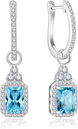 VESHON Silver Baguette Cubic Zirconia Earrings for Women 5x7mm Radiant Cut Birthstone Earrings for Bridal Wedding 925 Sterling Silver Dangle Drop