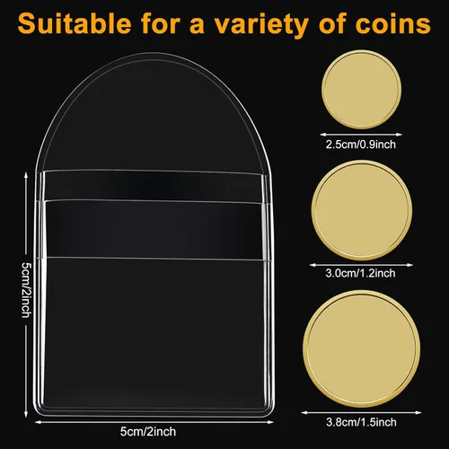Vista 2 de Fainne 50 piezas de fundas de monedas de bolsillo individual, fundas de plástico transparentes para coleccionistas, soporte pequeño de monedas