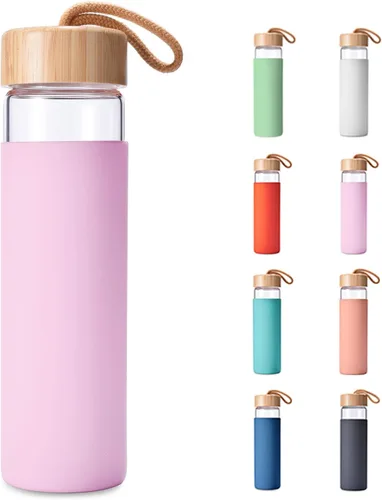 Vista 18 de Botellas de agua de vidrio de borosilicato de 20 onzas con funda de silicona, libres de BPA, aptas para lavavajillas - Botellas de vidrio