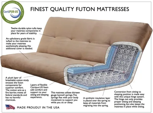 Vista 5 de FutonX - Juego de marco y colchón de nogal rústico con opción para añadir cajones, sofá cama futón de 8 pulgadas con resortes interiores de madera