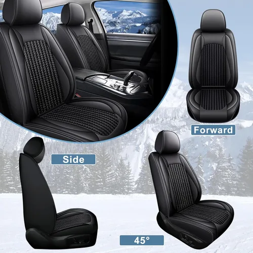 Vista 7 de TTX LIGHTING Fundas de asiento de coche transpirables para Nissan Rogue 2014-2024 2025: cuero y seda de hielo 2 protectores impermeables