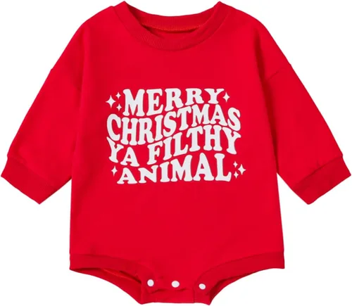 Vista 11 de My First Christmas Outfit Baby Girl Boy Letra Bubble Romper Oversize Enterizo Sudadera Otoño Invierno Albaricoque-santa