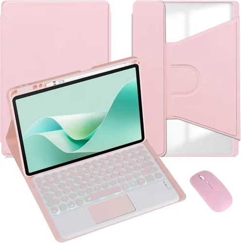 Vista 34 de Funda para tableta Samsung Galaxy Tab A8 de 10.5 pulgadas, teclado redondo inalámbrico desmontable Bluetooth, cubierta trasera transparente