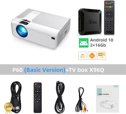 Vista 2 de Mini proyector T4 de 3600 lúmenes, compatible con proyector LED completo de 1080P, pantalla grande, portátil, cine en casa, videocámara inteligente