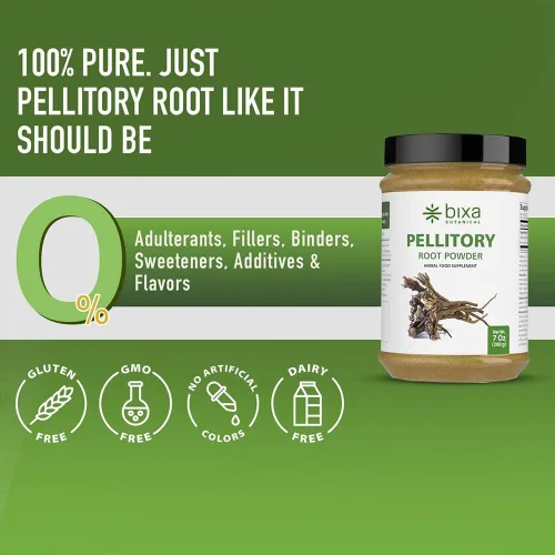 Vista 3 de bixa BOTANICAL Polvo de raíz pellitory Anacyclus pyrethrum/Akarkara Suplemento de hierbas ayurvédicas 200 GMS / 7 oz Sin gluten, sin OMG