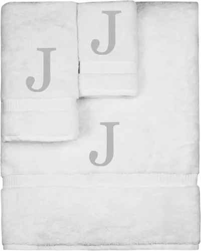 Vista 256 de Juego de toallas con monograma, regalo personalizado, juego de 3 - Letra de bloque dorada bordada en toalla - Extra absorbente 100% algodón turco