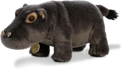 Vista 3 de Aurora® Adorable hipopótamo de peluche Miyoni®, detalle realista, compañía entrañable, gris, 10.5 pulgadas