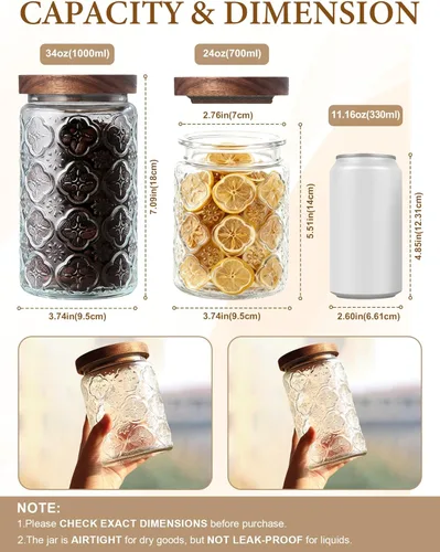 Vista 2 de Tarro de vidrio vintage con tapa de madera, recipientes herméticos de Navidad para encimera de cocina, baño, almacenamiento de dulces, galletas