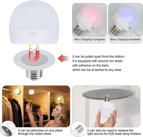 Vista 5 de Juego de 2 apliques de pared a pilas, luces de pared recargables inalámbricas negras con bombillas RGB recargables regulables, lámpara de pared