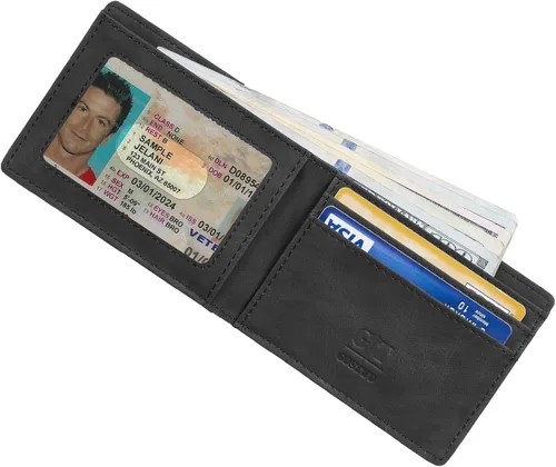 Vista 6 de Gostwo - Cartera minimalista delgada en piel vacuna auténtica, funda para tarjetas de identificación, bloqueo RFID.