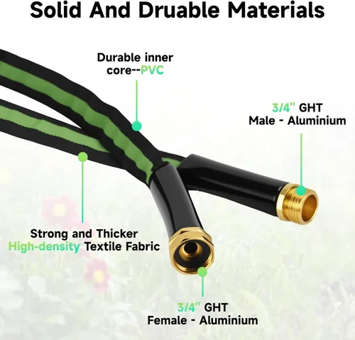 Vista 2 de Watflow 50FT Garden Hose with Nozzle– High Pressure Nozzle and Flexible Water Hose, All-Weather, Non-Shrinking, Ultra-Lightweight with 3/4" Solid